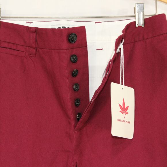 BOAST USA Mens 30x32 Patch Canvas Chino Pant Burgundy Wine Cotton Flat NWT - Picture 7 of 10